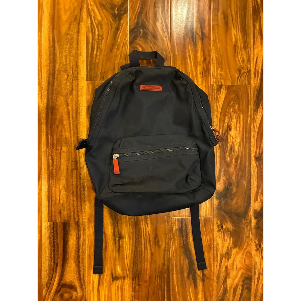 Tommy Hilfiger Navy Blue Nylon Backpack Red Logo Patch Front Zip Pocket Travel